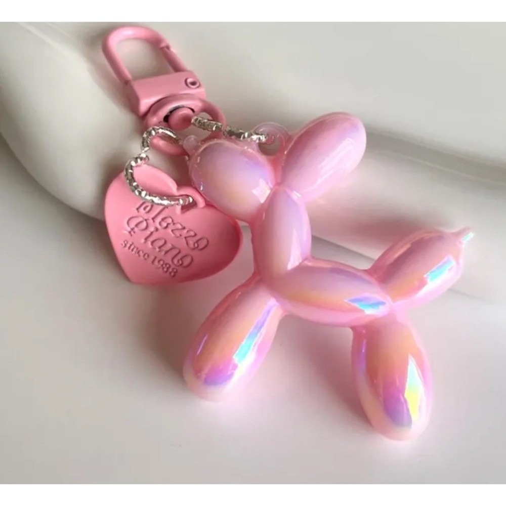 NEW‎ Pink Balloon Dog Keychain Heart Charm Keyring Cute Y2K
